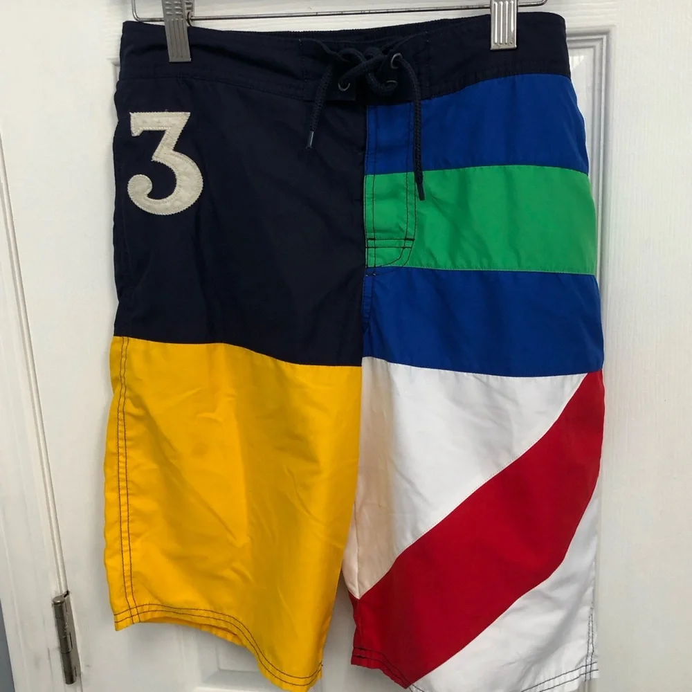 Polo Ralph Lauren Boys Size L 14 16 Colorblock Swim Trunks Bathing Suit Multi